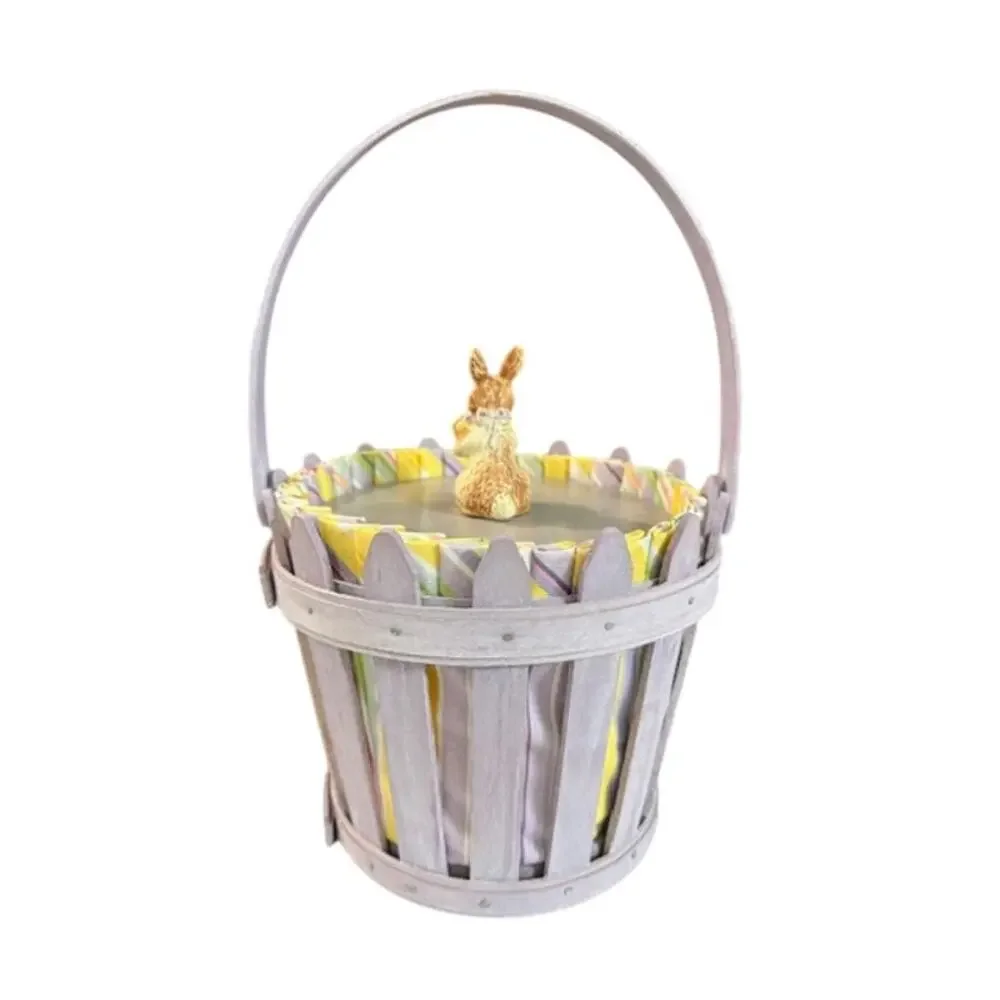 2006 Round Picket Pail Longaberger Easter Basket Pink Lid Liner Protector Tie On